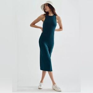 NWT ~ Anthropologie Daily Practice Ribbed, Smock Neck, Midi Dress in Dark Teal.